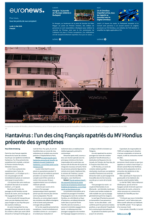 Prima pagina EuroNews (French) di oggi - Quotidiano estero