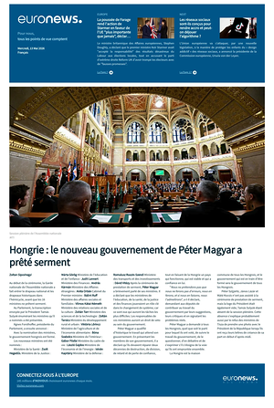 Prima pagina EuroNews (French) di oggi - Quotidiano estero