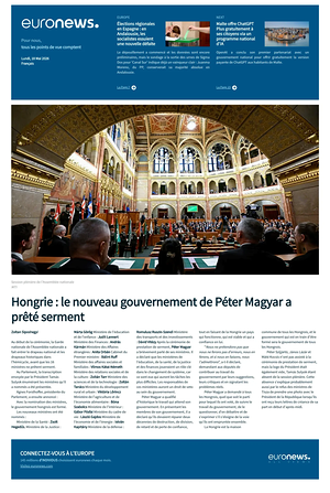 Prima pagina EuroNews (French) di oggi - Quotidiano estero