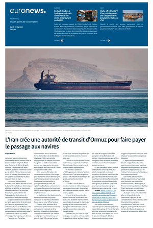 Prima pagina EuroNews (French) di oggi - Quotidiano estero