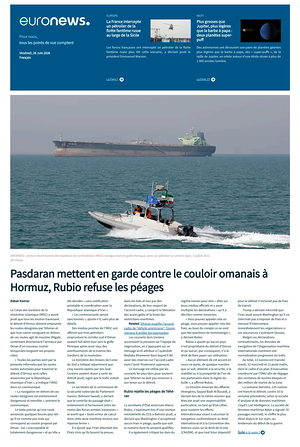 Prima pagina EuroNews (French) di oggi - Quotidiano estero