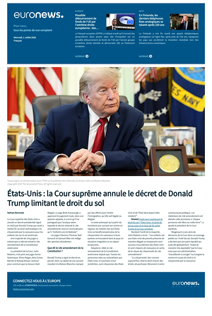 Prima pagina EuroNews (French) di oggi - Quotidiano estero