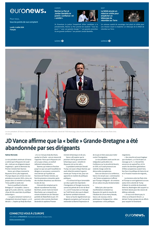 Prima pagina EuroNews (French) di oggi - Quotidiano estero