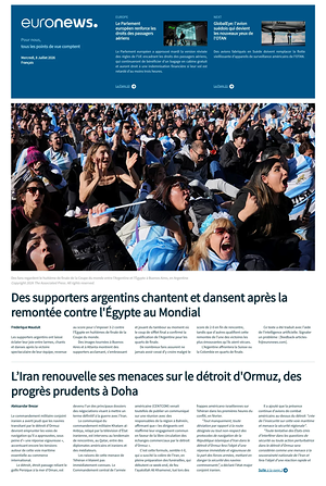 Prima pagina EuroNews (French) di oggi - Quotidiano estero