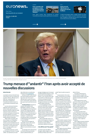 Prima pagina EuroNews (French) di oggi - Quotidiano estero