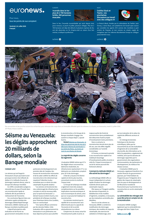 Prima pagina EuroNews (French) di oggi - Quotidiano estero
