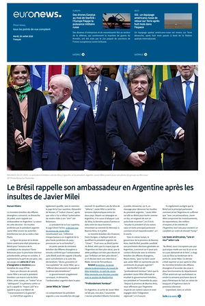 Prima pagina EuroNews (French) di oggi - Quotidiano estero