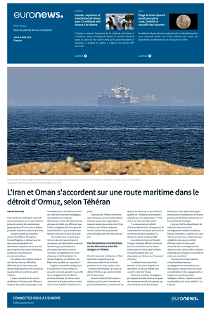 Prima pagina EuroNews (French) di oggi - Quotidiano estero
