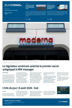 Prima pagina EuroNews (French) di oggi - Quotidiano estero