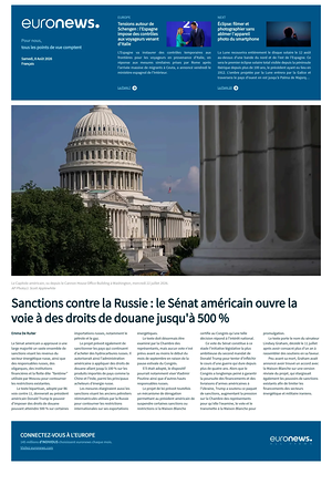 Prima pagina EuroNews (French) di oggi - Quotidiano estero