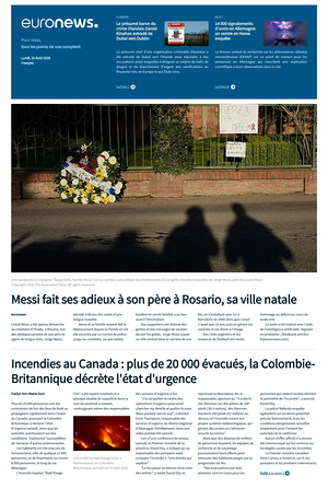 Prima pagina EuroNews (French) di oggi - Quotidiano estero