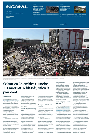 Prima pagina EuroNews (French) di oggi - Quotidiano estero