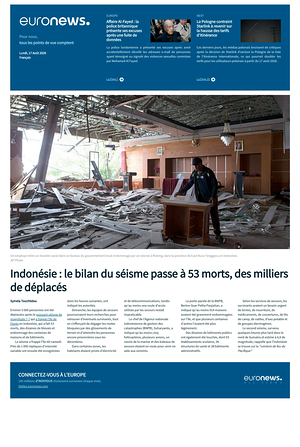 Prima pagina EuroNews (French) di oggi - Quotidiano estero