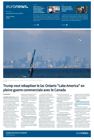Prima pagina EuroNews (French) di oggi - Quotidiano estero