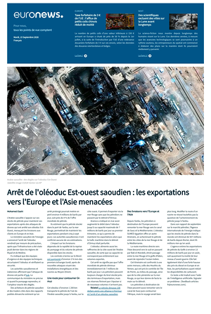Prima pagina EuroNews (French) di oggi - Quotidiano estero