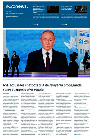 Prima pagina EuroNews (French) di oggi - Quotidiano estero