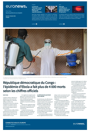Prima pagina EuroNews (French) di oggi - Quotidiano estero