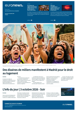 Prima pagina EuroNews (French) di oggi - Quotidiano estero