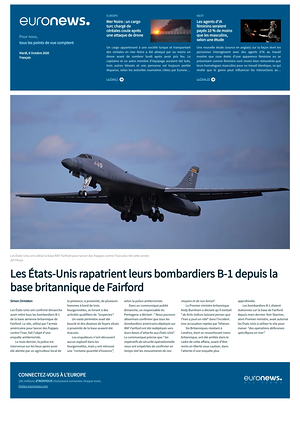 Prima pagina EuroNews (French) di oggi - Quotidiano estero