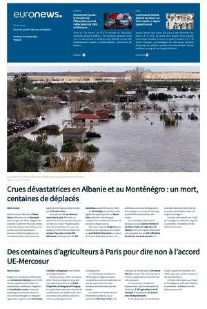 Prima pagina EuroNews (French) di oggi - Quotidiano estero