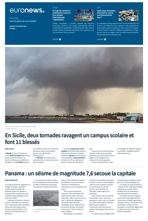 Prima pagina EuroNews (French) di oggi - Quotidiano estero
