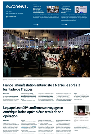 Prima pagina EuroNews (French) di oggi - Quotidiano estero