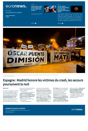 Prima pagina EuroNews (French) di oggi - Quotidiano estero