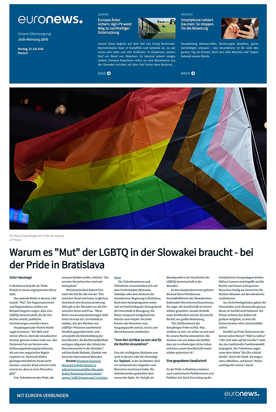 Prima pagina EuroNews (German) di oggi - Edicola 20 Luglio 2026