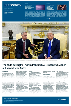 Prima pagina EuroNews (German) di oggi - Quotidiano estero