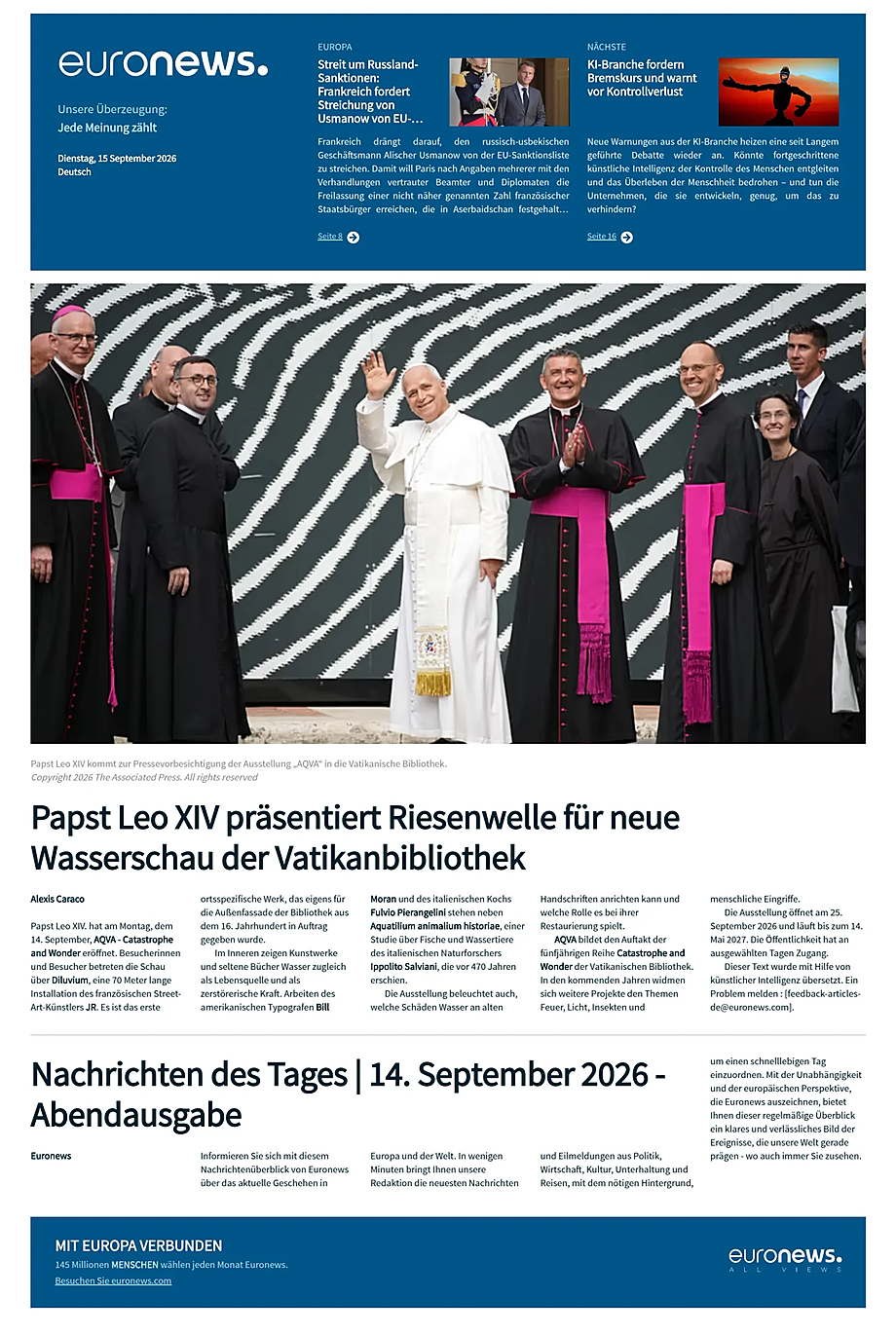 Portada EuroNews (German) de hoy - Quiosco 15 septiembre 2026