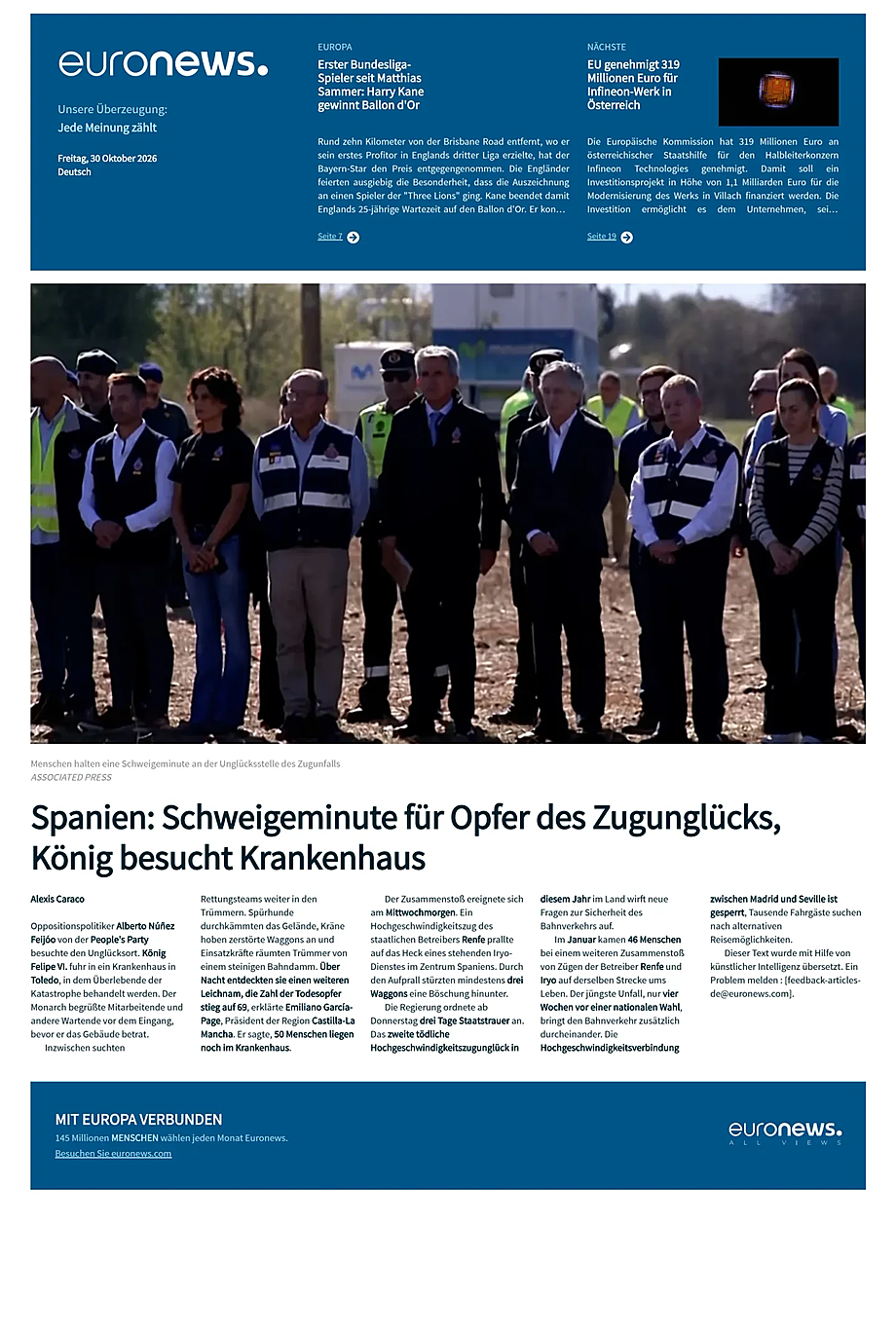 Portada EuroNews (German) de hoy - Quiosco 30 octubre 2026