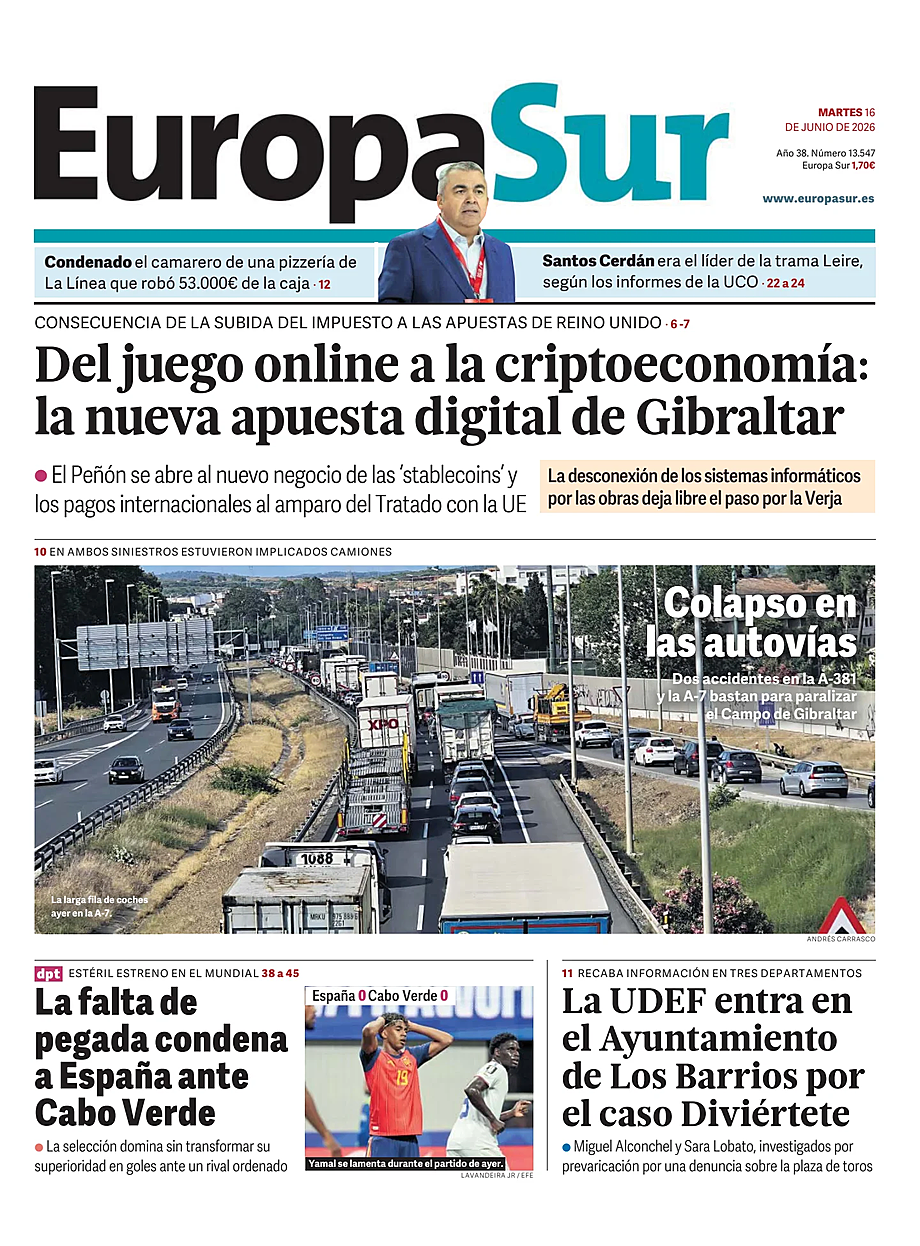 Portada Europa Sur de hoy - Quiosco 16 junio 2026