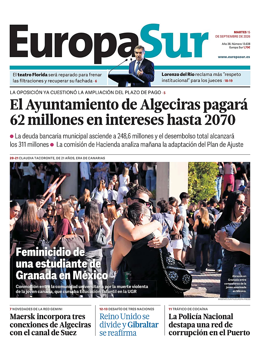 Portada Europa Sur de hoy - Quiosco 15 septiembre 2026