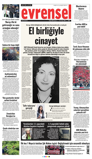 Bugünkü Evrensel birinci sayfası - ulusal gazeteler gazetesi