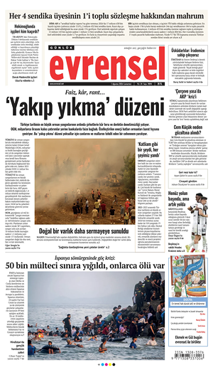 Bugünkü Evrensel manşeti ve ilk sayfası - ulusal gazetesi
