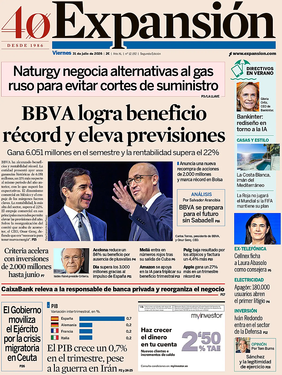 Portada Expansión de hoy - Quiosco 31 julio 2026