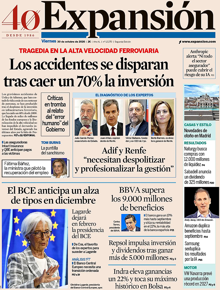 Portada Expansión de hoy - Quiosco 30 octubre 2026