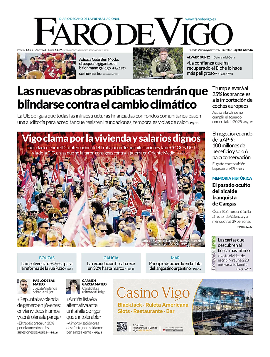 Portada Faro de Vigo de hoy - Quiosco 2 mayo 2026
