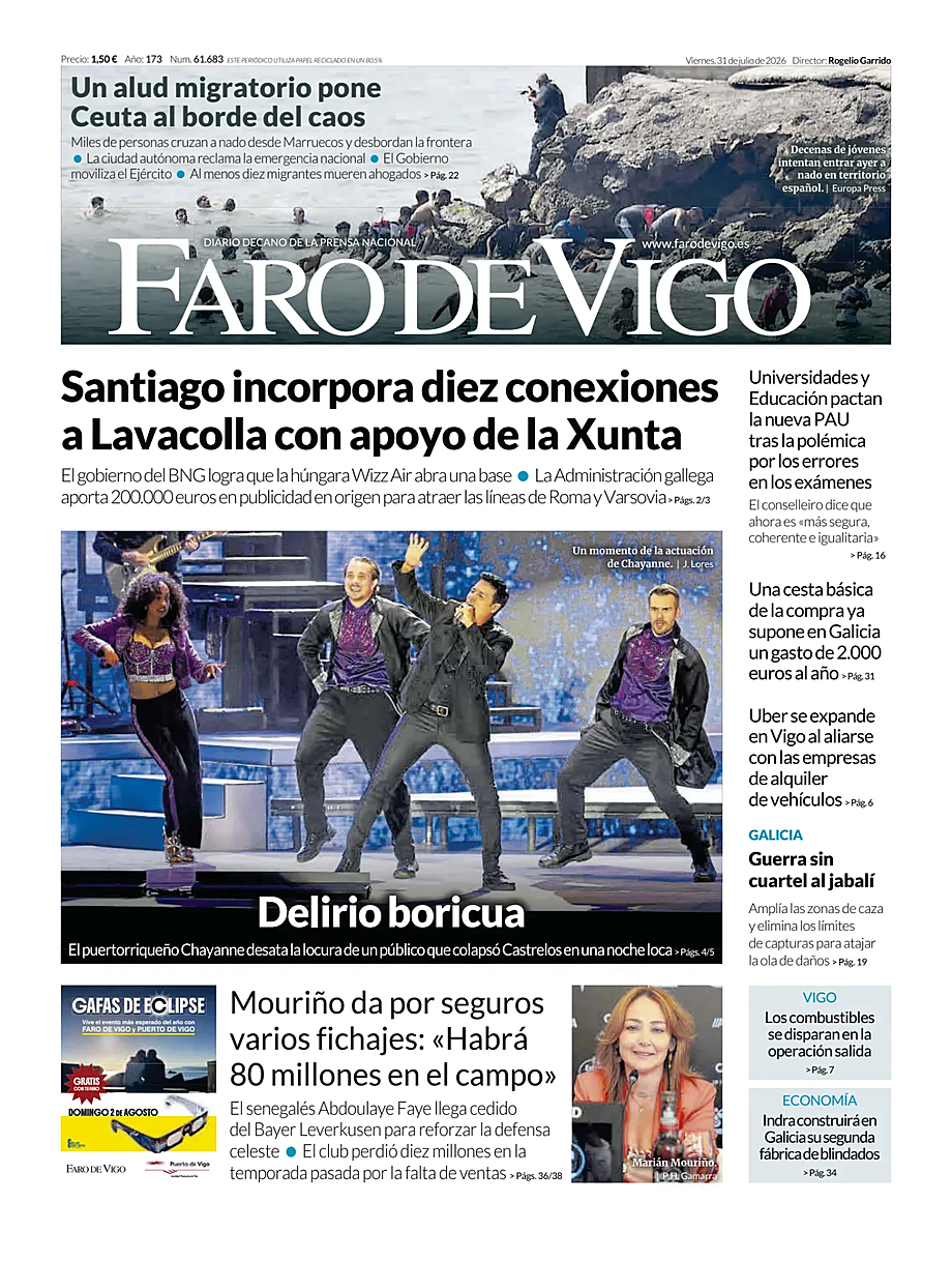 Portada Faro de Vigo de hoy - Quiosco 31 julio 2026