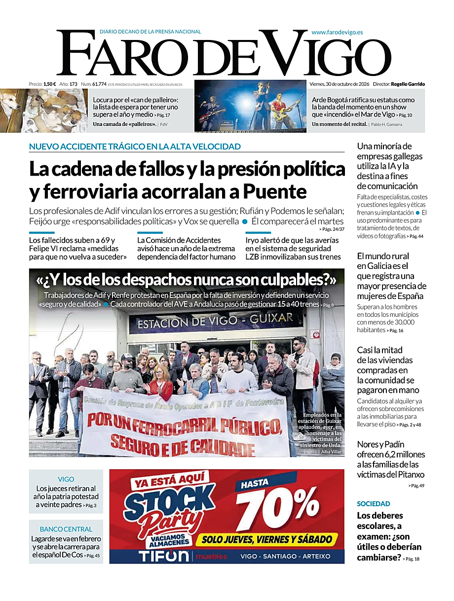 Portada Faro de Vigo de hoy - Quiosco 30 octubre 2026