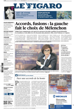 Prima pagina Le Figaro di oggi - Quotidiano estero