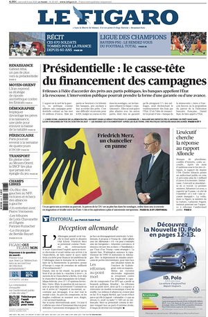 Prima pagina Le Figaro di oggi - Quotidiano estero