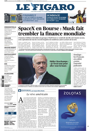 Prima pagina Le Figaro di oggi - Quotidiano estero