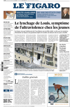 Prima pagina Le Figaro di oggi - Quotidiano estero