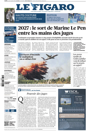 Prima pagina Le Figaro di oggi - Quotidiano estero