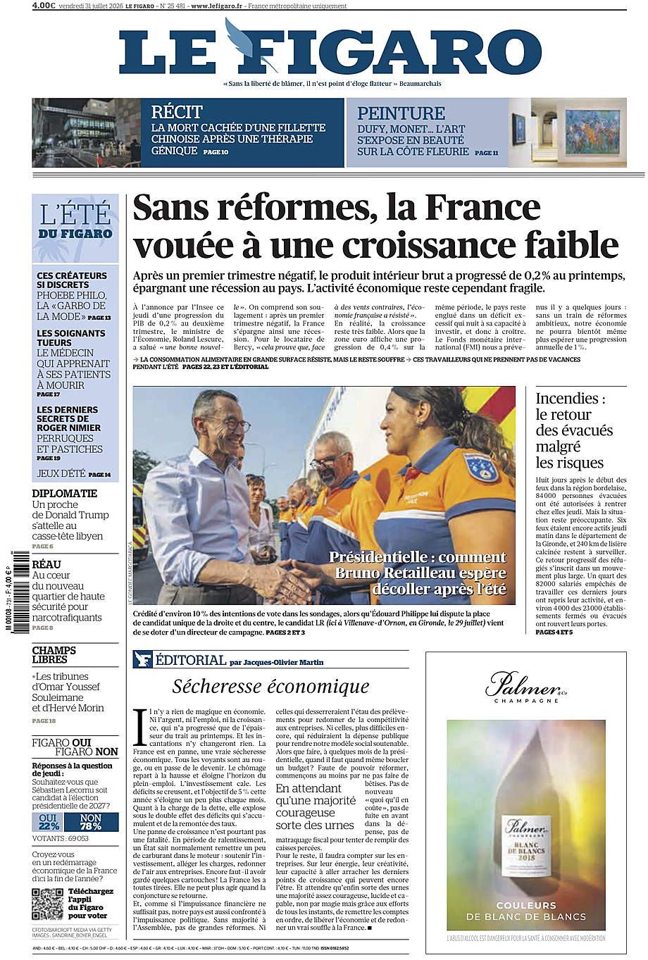Une de Le Figaro du jour - Presse 31 juillet 2026