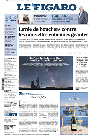Prima pagina Le Figaro di oggi - Quotidiano estero