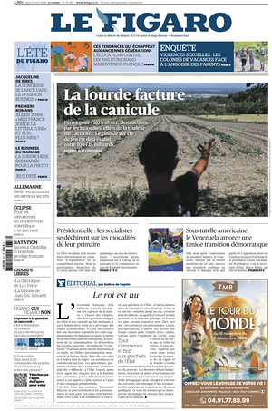 Prima pagina Le Figaro di oggi - Quotidiano estero