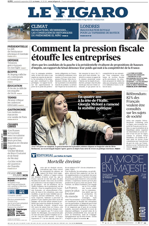Prima pagina Le Figaro di oggi - Quotidiano estero