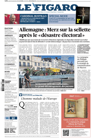 Prima pagina Le Figaro di oggi - Quotidiano estero